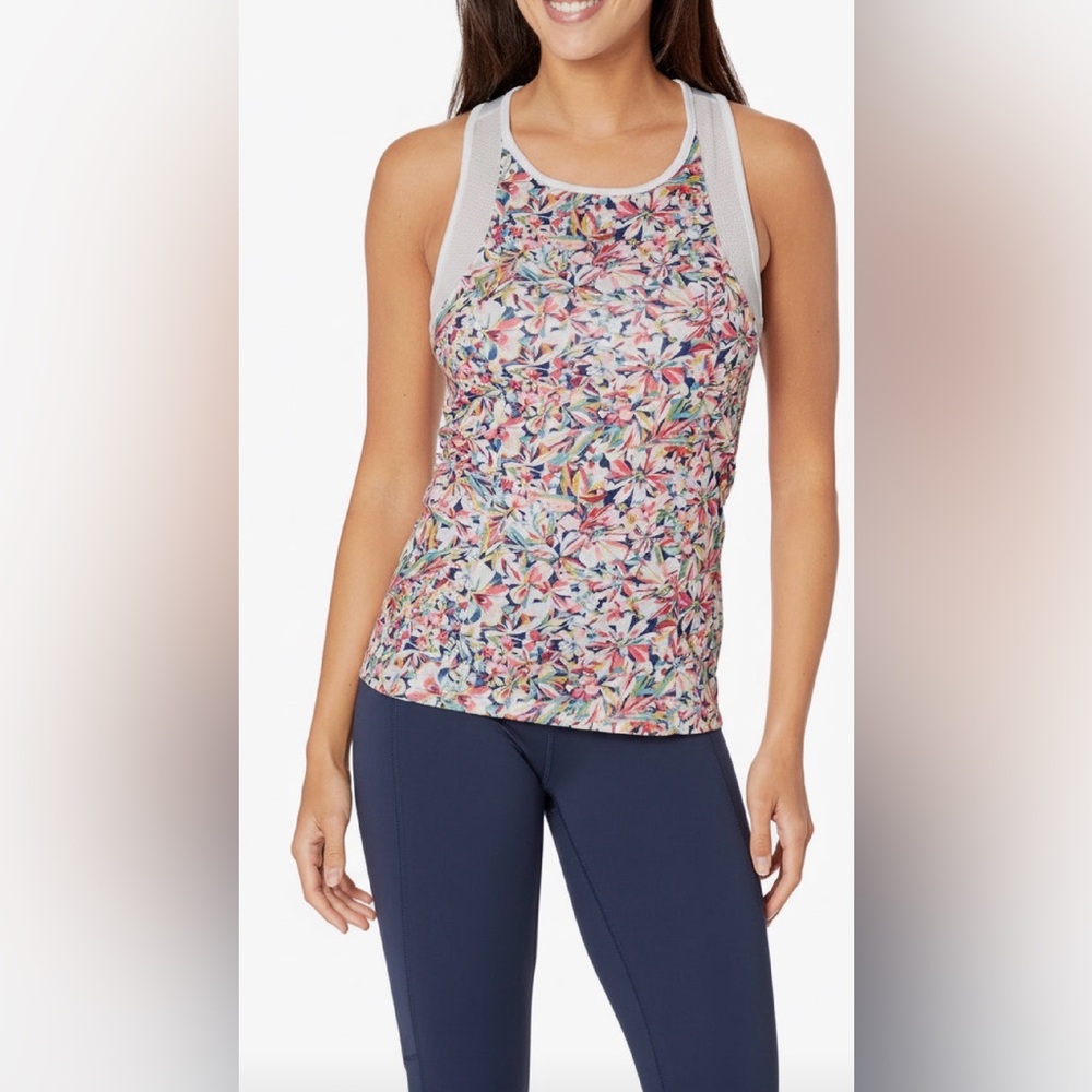 GRANDSLAM Women’s Floral Racerback Tennis Tank with Mesh Inserts